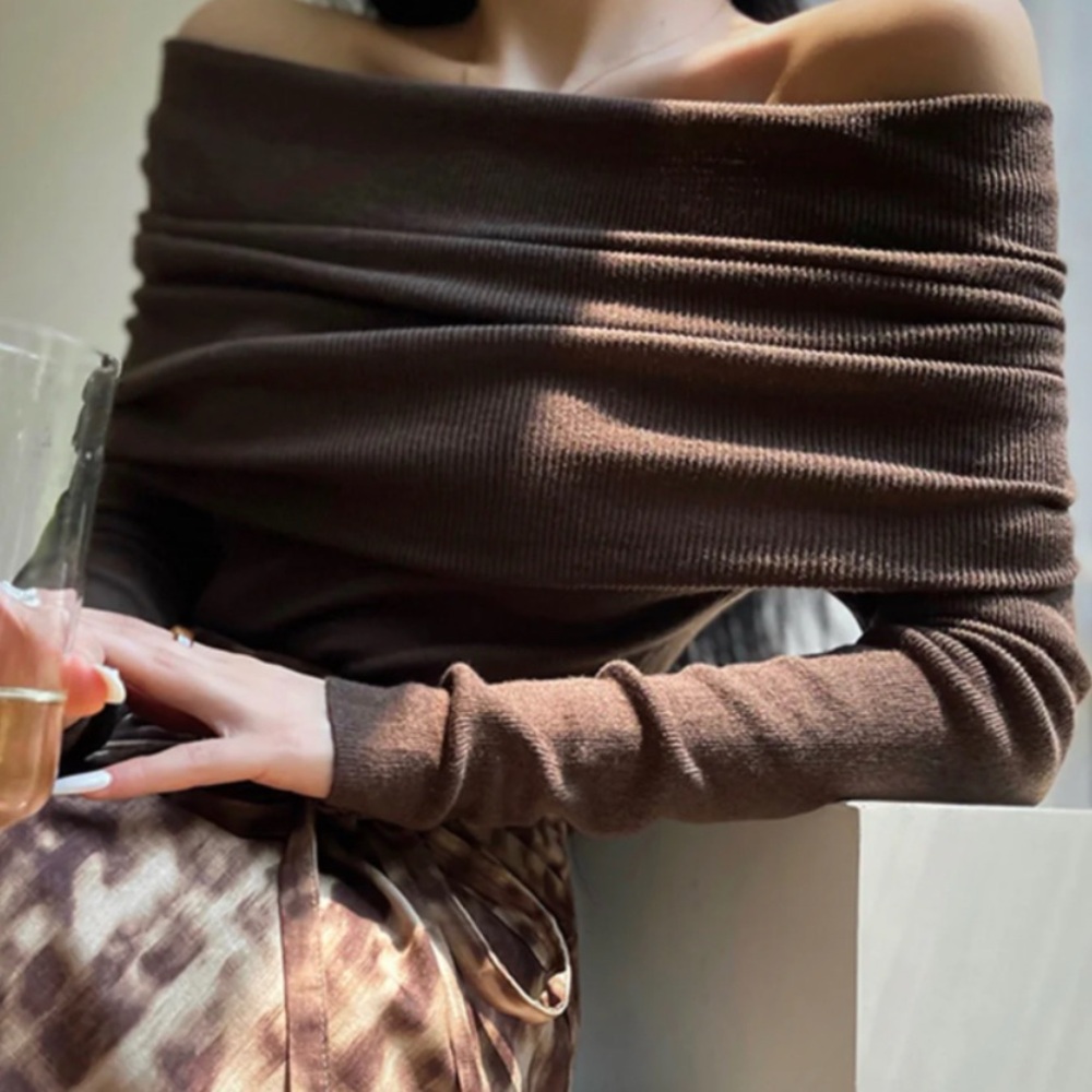 Elegant Off-Shoulder Brown Sweater